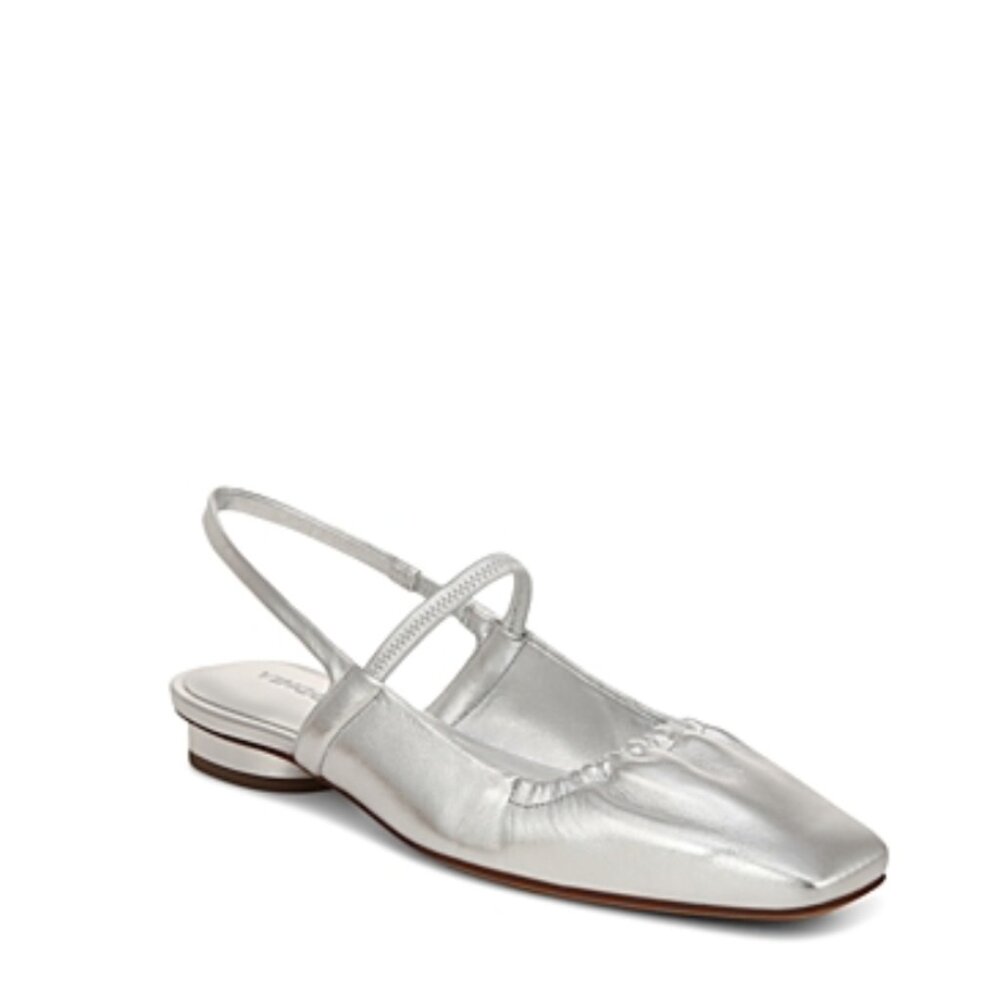 Vince Silver Leather Slingback Flat Sandal